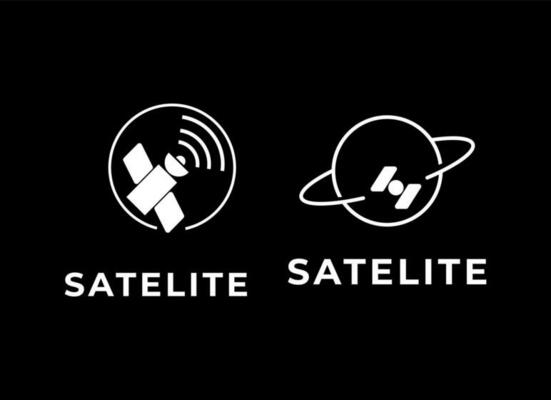 The satellite in the space vector flat design illustration. Good concept for business connected. Logo design.