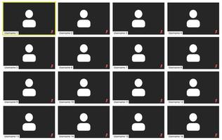 ui ux pantalla modelo. vídeo conferencia y reunión solicitud. doce los usuarios vector