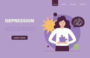 Lonely depressed girl, bad mood, psychological disorder, depression banner. vector