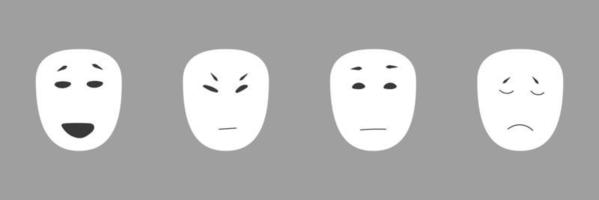 Types of mental state of a person. Set of face masks with different emotions vector