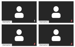 Plantilla ui ux para videoconferencias y aplicaciones de reuniones en escritorio. cuatro usuarios vector