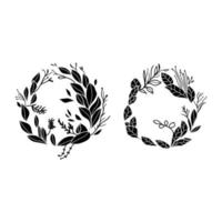 Set of Wreaths with leaves forming a circle, laurel wreath design element, simple hand drawn For wedding invitation, greeting card, flower isolated on white background. vector