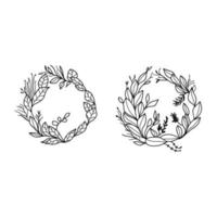 Set of Wreaths with leaves forming a circle, laurel wreath design element, simple hand drawn For wedding invitation, greeting card, flower isolated on white background. vector