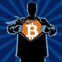 bitcoin superhéroe debajo cubrir vector