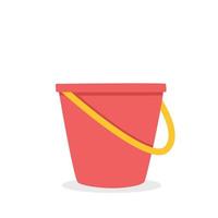 Water bucket in flat style vector illustration. Simple red plastic bucket with yellow handle for cleaning clipart cartoon style, hand drawn doodle style. Bucket side view vector design illustration