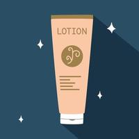 Lotion tube with long shadow in flat style vector illustration. Simple lotion clipart cartoon style, hand drawn doodle style. Personal hygiene cosmetic product cute vector illustration