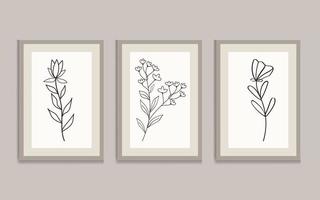 Flat design colorful wall art illustration set. Botanical flowers wall art, Line art, Minimalist Vector. vector