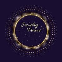 Circular frame with golden shiny beads. Round halftone shape with glittering particles. Logo, emblem, badge for anniversary, wedding, award design on dark background vector