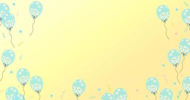 Pastel yellow background with balloons full of daisies and confetti. Template for advertising, web, party, holiday, birthday, promotion, card, poster, invitation and space for your text. vector