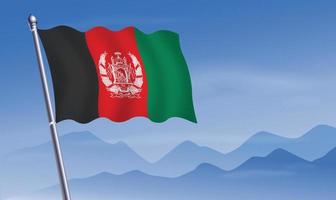Afghanistan flag with background of mountains and skynd blue sky vector