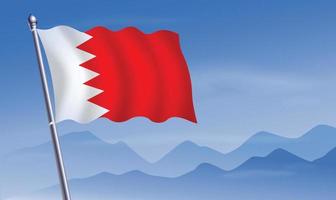 Bahrain flag with background of mountains and skynd blue sky vector