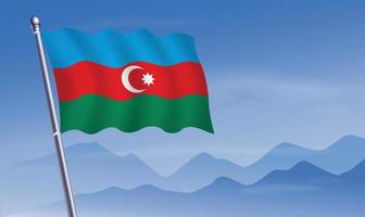 Azerbaijan flag with background of mountains and skynd blue sky vector