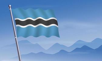 Botswana flag with background of mountains and skynd blue sky vector