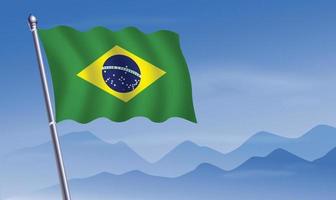 Brazil flag with background of mountains and skynd blue sky vector