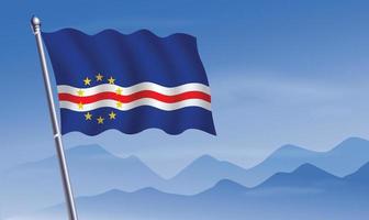 Cape Verde flag with background of mountains and skynd blue sky vector