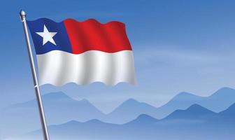 Chile flag with background of mountains and skynd blue sky vector