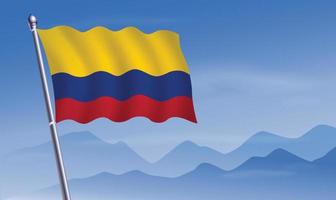 Colombia bandera con antecedentes de montañas y cielo azul cielo vector