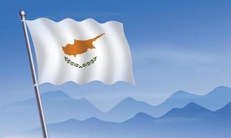 Cyprus flag with background of mountains and sky vector