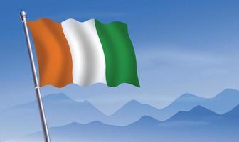 Cote D'Ivoire flag with background of mountains and sky vector