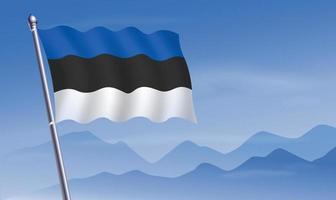 Estonia bandera con antecedentes de montañas y cielo vector