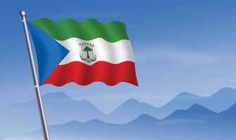 Equatorial Guinea flag with background of mountains and sky vector