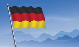 Alemania bandera con antecedentes de montañas y cielo vector