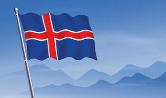 Iceland flag with background of mountains and sky vector