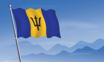 barbados bandera con antecedentes de montañas y cielo azul cielo vector