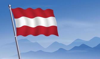 Austria bandera con antecedentes de montañas y cielo azul cielo vector