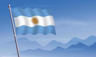 Argentina flag with background of mountains and skynd blue sky vector