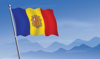 Andorra flag with background of mountains and skynd blue sky vector
