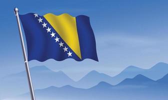 Bosnia Herzegovina flag with background of mountains and skynd blue sky vector