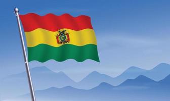 Bolivia flag with background of mountains and skynd blue sky vector