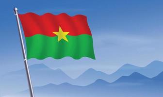 Burkina flag with background of mountains and skynd blue sky vector