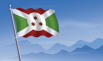 Burundi flag with background of mountains and skynd blue sky vector