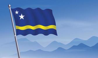 Curacao flag with background of mountains and sky vector