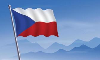 Czech Republic flag with background of mountains and sky vector