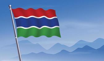 Gambia bandera con antecedentes de montañas y cielo vector