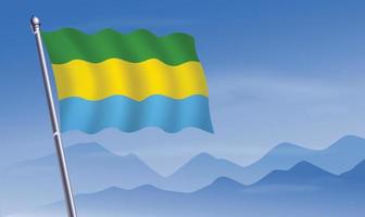 Gabon flag with background of mountains and sky vector