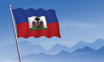 Haiti flag with background of mountains and sky vector