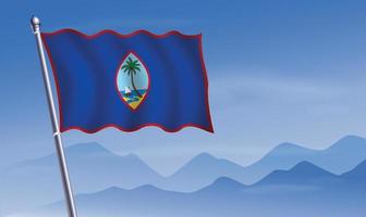 Guam flag with background of mountains and sky vector