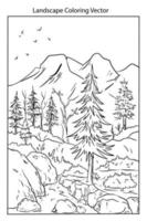 beautiful landscape coloring page vector