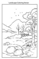 beautiful landscape coloring page vector