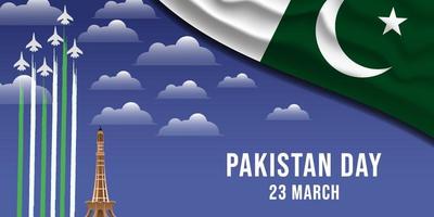 Pakistán día antecedentes bandera diseño concepto con aeronave vector