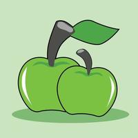 vector o ilustración de icono fruta. dos verde manzanas lado por lado con hojas adjunto a tallos. para antecedentes y texturizado