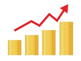 A graph of increasing income. A stack of gold coins. Accumulation. Concept of success in business. Vector illustration isolated on transparent background