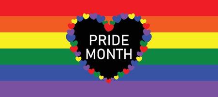 Vector rainbow flag of the lgbt community. LGBT symbol in rainbow colors. Heart shaped made of hearts, with elements of pride. Inscription Pride Month