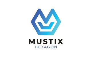 Logo vector initial MU minimalist design blue color hexagon style brand company