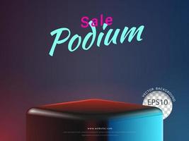 Sale podium with a red and blue neon light background, a backdrop for displaying products. Vector illustration.