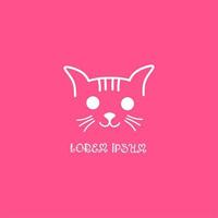 Flat cat head vector isolated on pink background